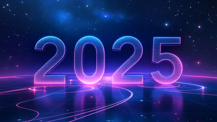 Poster - 2025 new year 3d text on futuristic technology background.