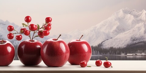 Canvas Print - red apple on a snow