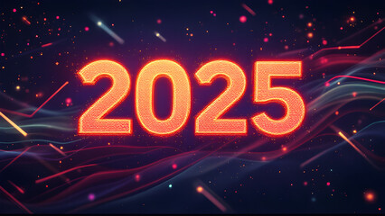 Poster - 2025 new year 3d text on futuristic technology background.
