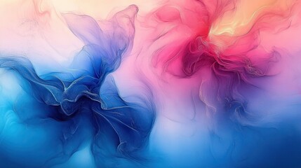 Aufkleber - Abstract Fluid Design in Blue and Pink with Ethereal Transparency and Soft Lighting