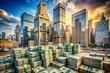 © Nopparat - Stacks of US Dollar Bills Symbolizing Wealth, Investment Strategies, and Financial Prosperity in a Contemporary Urban Environment Highlighting Modern Economic Success