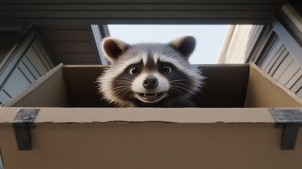 A clean white-style image of A photorealistic image of a raccoon rummaging through trash. 