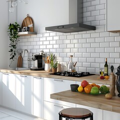 Wall Mural - modern kitchen with black and brown wood furniture.