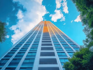 Wall Mural - skyscraper view modern architecture against blue sky