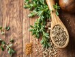 © Chalermrach - Fresh and dried oregano herb on rustic wooden background, herb, kitchen