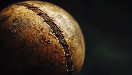 Aufkleber - Close-up of old, weathered leather ball with visible stitching.