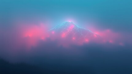 A glowing mountain peak with a flag symbolizes reaching goals and success.