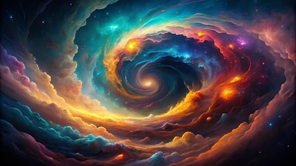 Wall Mural - A swirling nebula of vibrant colors, cosmic clouds, and celestial fire, creating a breathtaking ethereal landscape.