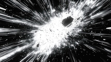 Poster - Dynamic Explosion Scene in Comic Style Bold Contrast High Energy Motion Abstract Design Shards Flying