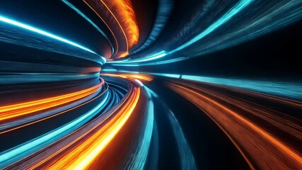 Wall Mural - Futuristic light trails in tunnel, dynamic movement. Technology and speed concept