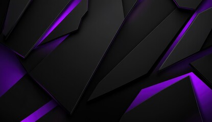Wall Mural - abstract dark background with purple neon glowing lines and geometric shapes.