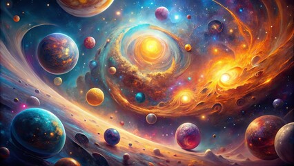 Wall Mural - cosmic panorama a swirling nebula embraces vibrant planets and celestial bodies in a breathtaking di