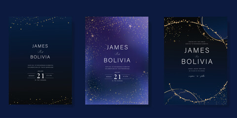 Wall Mural - luxury invitation card design vector set. elegant wedding card with little star moon sun meteor and 