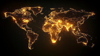 Wall Mural - glowing artistic map of world made from illuminated fiber optic lines, showcasing vibrant and futuri