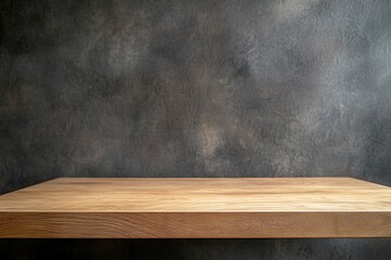 Wall Mural - Wooden tabletop against a textured dark wall background.