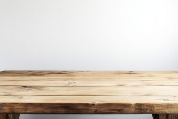 Wall Mural - Wooden table against a plain white background.