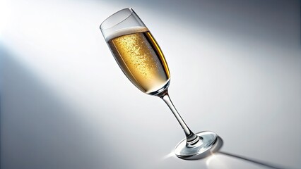 Wall Mural - Elegant champagne glass, sparkling wine, isolated on white. Luxury drink image, aerial view.