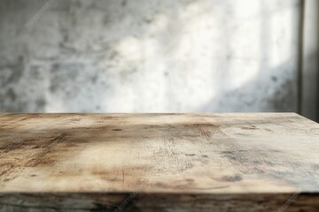 Rustic wooden table against a textured wall background.