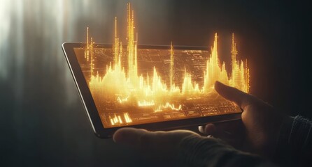 Poster - Glowing data graph displayed on a tablet.