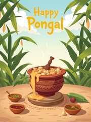 Happy Pongal greeting card illustration