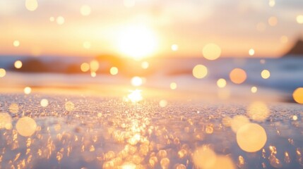 Wall Mural - golden sunlight glimmers on the ocean surface while colorful hues of the sunset create a tranquil at