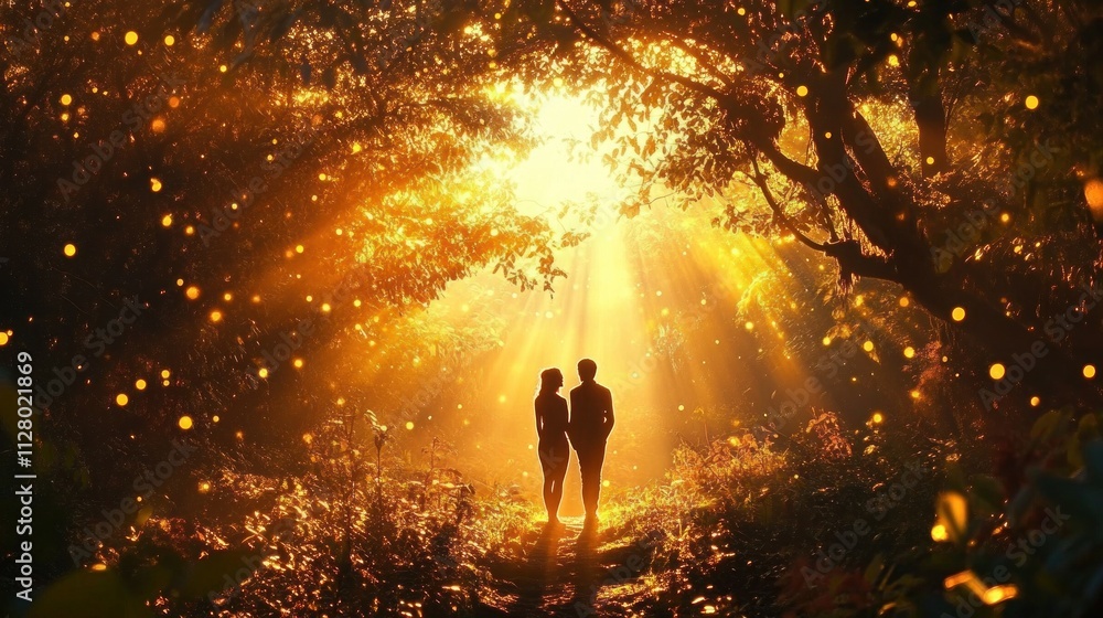 Creation of Adam and Eve in the Garden of Eden with Paradise Temptation ...