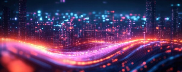 Futuristic Digital Background Technology Neon Cyberpunk AI Data Transfer Communication Programming Network