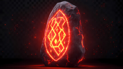 Poster - Glowing red runestone isolated on transparent background. generative ai image. Runestone. Illustration