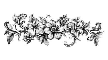 Poster - Vintage Floral Elegance. Intricate Retro Border with Flowers and Leaves on transparent
