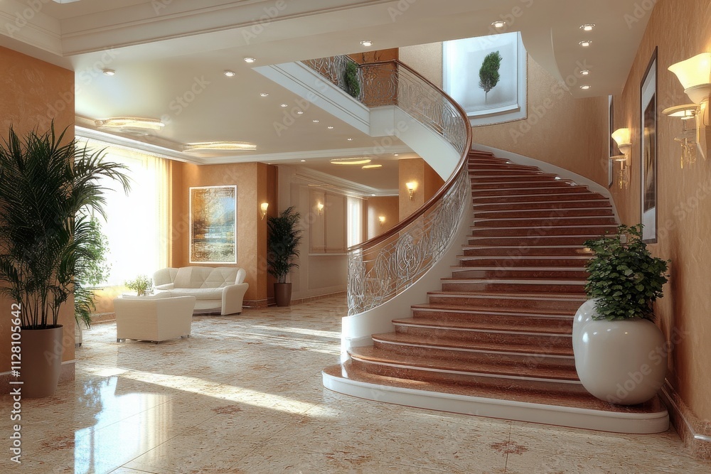 Elegant staircase interior design luxury hotel lobby architectural ...