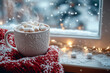 © PeoplesDesignStudios - Festive Mug of Steaming Hot Cocoa with Marshmallows by a Window Overlooking Snowy Scenery on a Cozy Christmas Morning