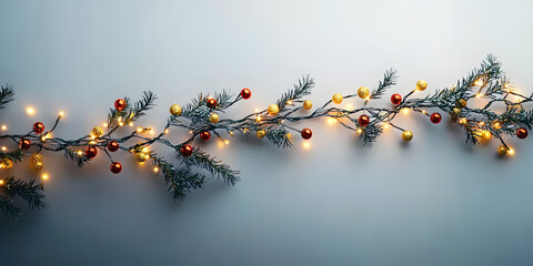 Canvas Print - a thin line of garland with tiny, scattered baubles, running across a blank background.