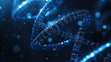 Abstract blue background with a double helix DNA