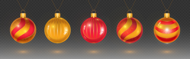 Wall Mural - christmas balls set isolated on transparent background. vector realistic illustration of round toys 