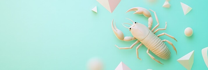 Wall Mural - sleek 3D scorpion surrounded by minimalist geometric shapes, such as triangles and circles, glowing faintly