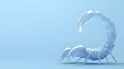 Wall Mural - minimalist 3D scorpion standing upright with its tail forming a crescent. The body is smooth pastel silver