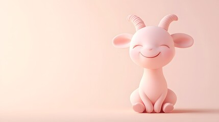 Wall Mural - cheerful 3D cartoon goat with exaggerated rounded eyes and a small smiling face