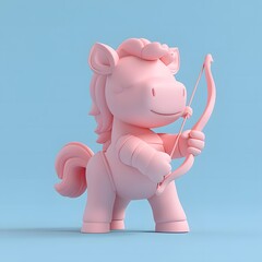 Wall Mural - artoonish 3D centaur holding a bow, with a cheerful expression and rounded body design