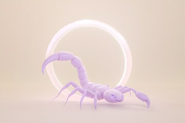 Wall Mural - 3D cartoon scorpion standing within a glowing ring, its tail forming a figure-eight