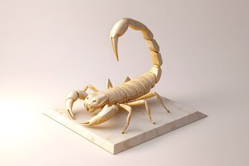 Wall Mural - cartoon scorpion resting on a triangular platform, its tail curving upward. The scorpion is pastel gold with smooth