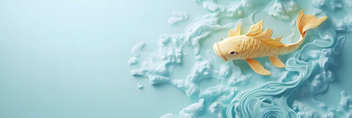 Wall Mural - cartoon Pisces surrounded by a cascading waterfall of soft blue water