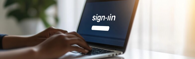 Aufkleber - A person signing into a laptop, focusing on the sign-in screen.