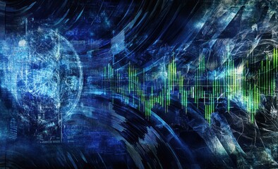 Poster - Abstract digital art depicting sound waves and a celestial sphere in a futuristic design.