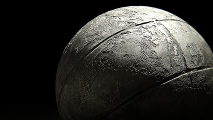 Aufkleber - A textured, spherical object resembling a basketball with a worn, metallic surface.