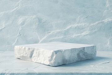 Leinwandbilder - A minimalist stone block on a textured light blue background.