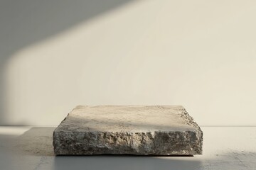 Poster - A textured stone slab resting on a minimalistic surface, illuminated by soft light.