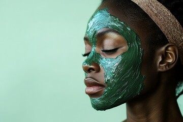 Wall Mural - beautiful african woman with a green peel-off face mask