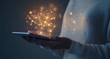 Poster - A person holding a smartphone with glowing digital connections emerging from it.