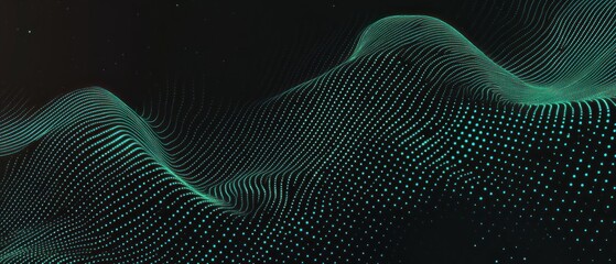 Poster - Abstract digital waves with lines and dots creating a sense of depth and motion.