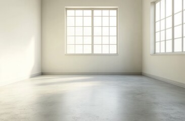 Aufkleber - A bright, minimalistic interior space with large windows and a smooth floor.